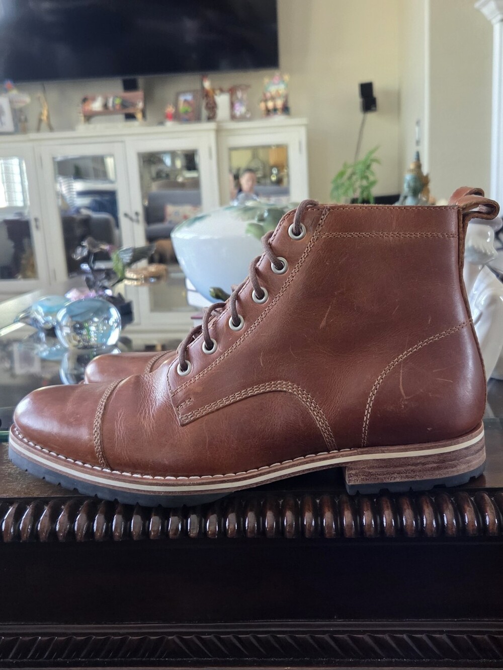 Men's Tan Leather Lace-Up Ankle Boots